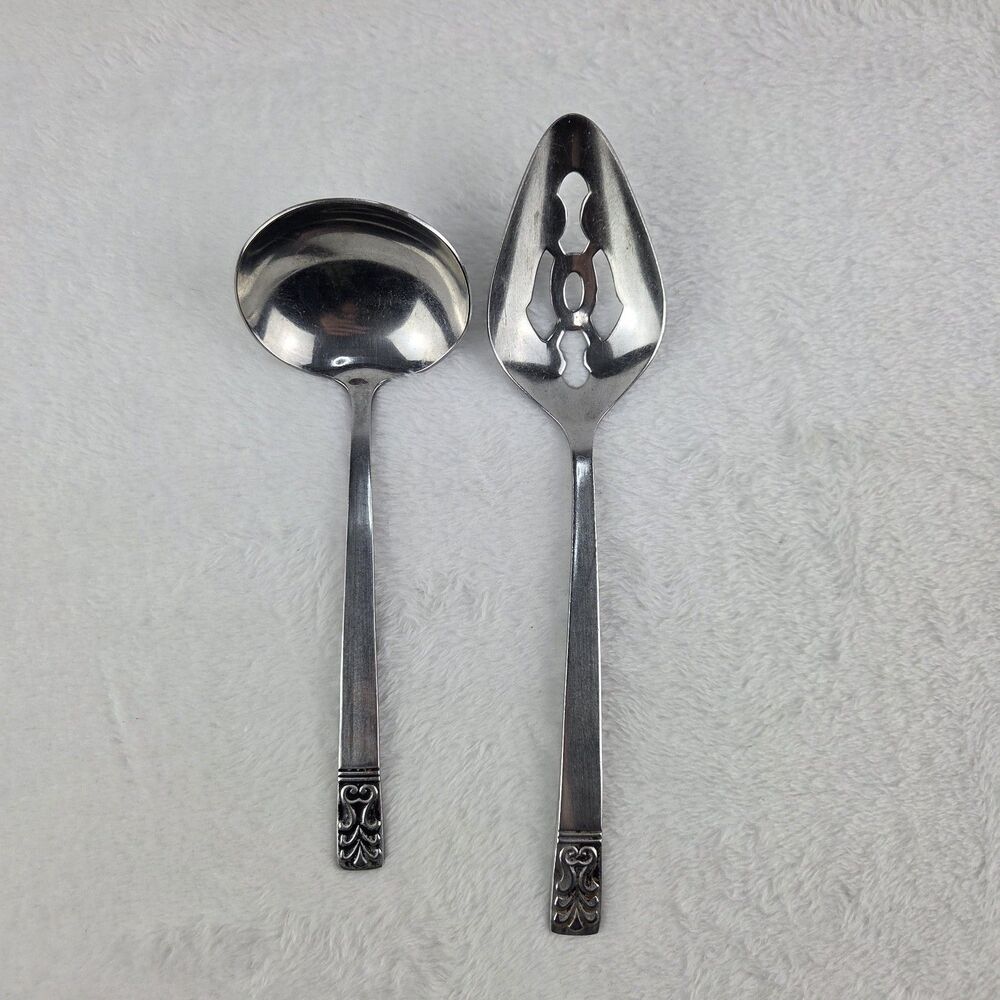 Vintage Cameo Carlyle Stainless Serving Set Hong Kong Slotted Spoon Ladle